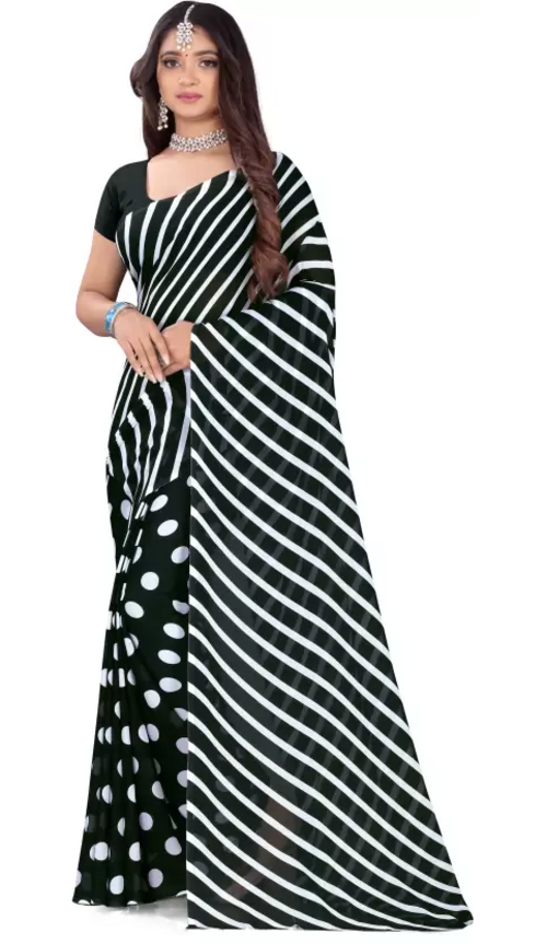 Printed Daily Wear Georgette Saree  (Black & White)