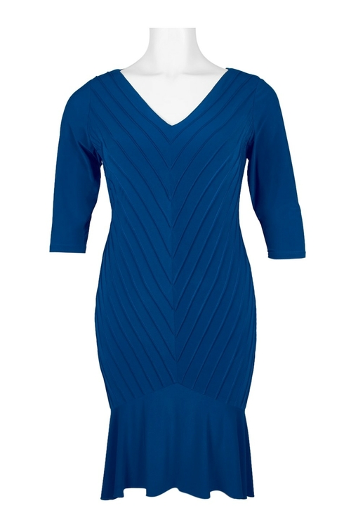 Adrianna Papell V-Neck Long Sleeve Ribbed Bodycon Zipper Back Flutter