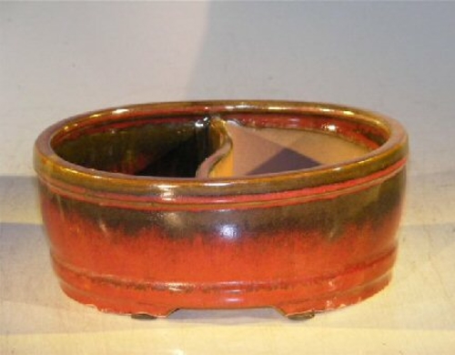 Parisian Red Ceramic Bonsai Pot - Oval  Land/Water Divider8.0" x 6.5"