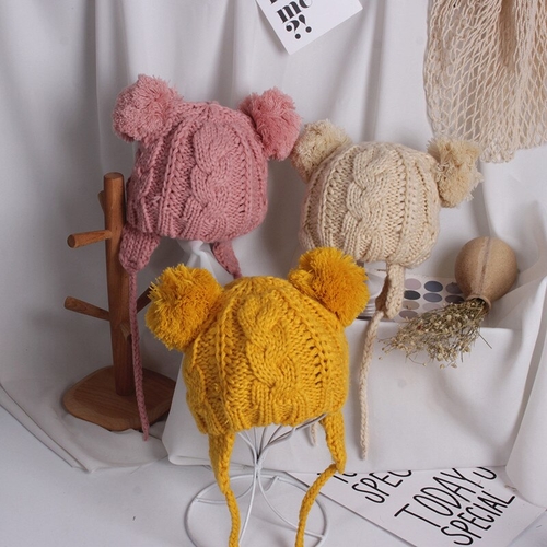 Autumn Winter Lovely Kids Girls Hats Knit Solid