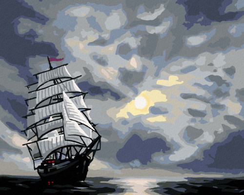 Zuty - Paint by Numbers - SAILING BOAT SAILING ON THE SEA AFTER DUSK