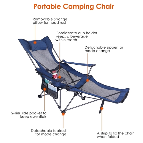 Foldable Camping Chair 330LBS Load Heavy Duty Steel Lawn Chair