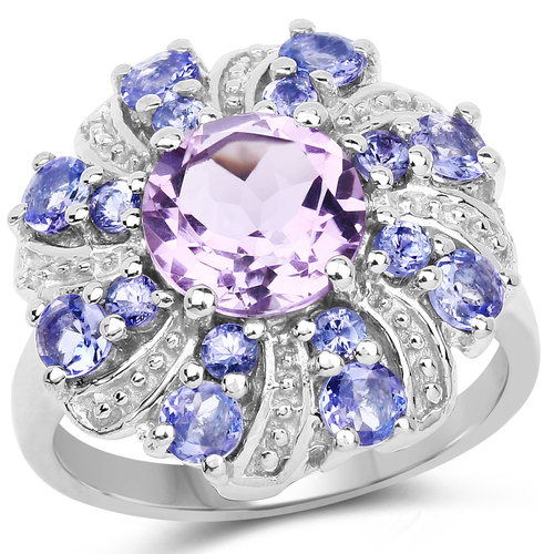 2.88 Carat Genuine Amethyst & Tanzanite .925 Sterling Silver Ring