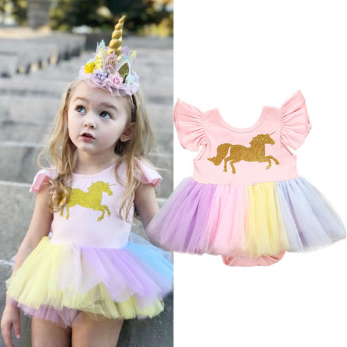 2018 Newborn Toddler Baby Girls Unicorn Lace Tulle