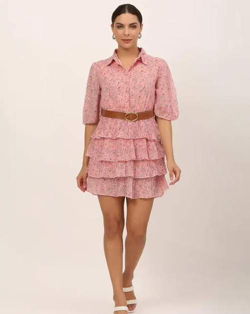 Women Ruffled Peach Dress