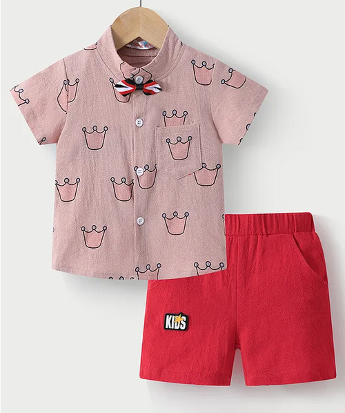 Half Sleeves Shirt & Shorts Set Crown Print  (Size-5-6YEAR)