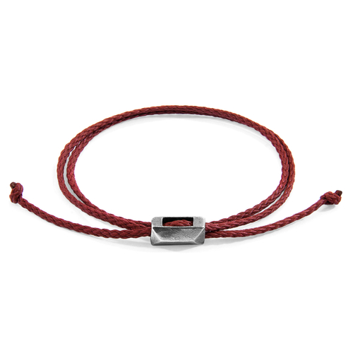 Burgundy Red Edward Silver and Rope SKINNY Bracelet