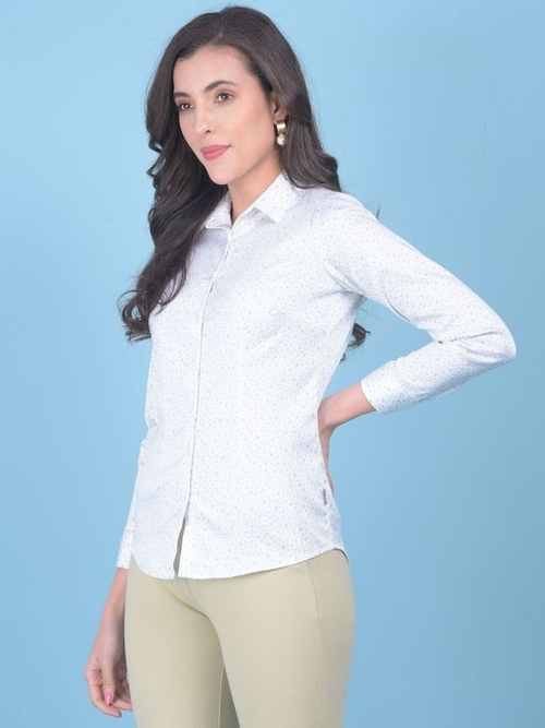 Women White Nylon Printed Shirt (Size-M) (Color-WHITE)