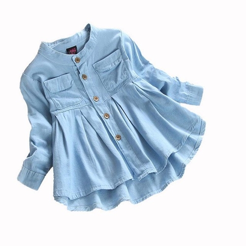 Toddler Kid Baby Girls T Shirt Denim Ruched Long