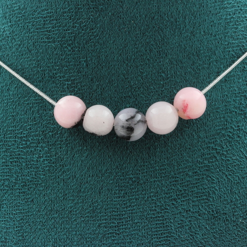 Pink opal 8 mm 5 beads necklace.