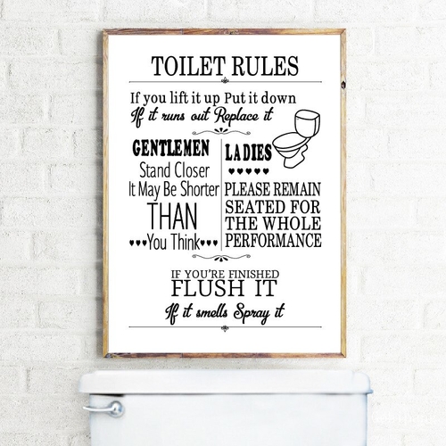 Toilet Rules Wall Art Canvas Painting Modern Funny