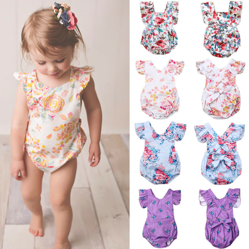 Cute Infant Baby Girl Flowers Ruffle Bodysuit