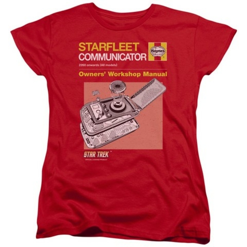 Trevco Star Trek-Comm Manual - Short Sleeve Womens Tee - Red- Extra La