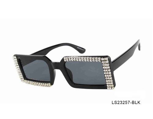 Black Square with Rhinestones Woman Sunglasses-LS23257