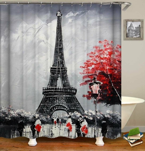 Eiffel Tower Black And Red Art Shower Curtain
