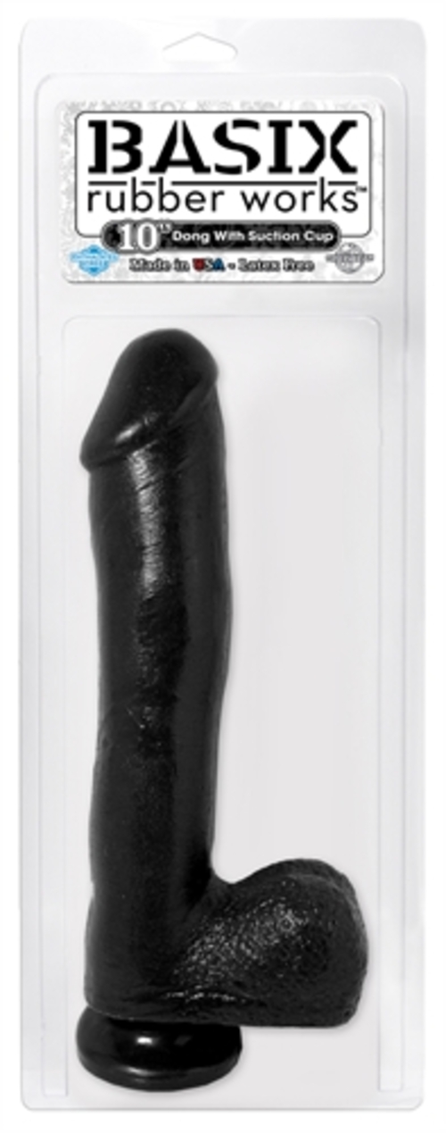 Basix Rubber Works - 10 Inch Dong With Suction Cup - Black