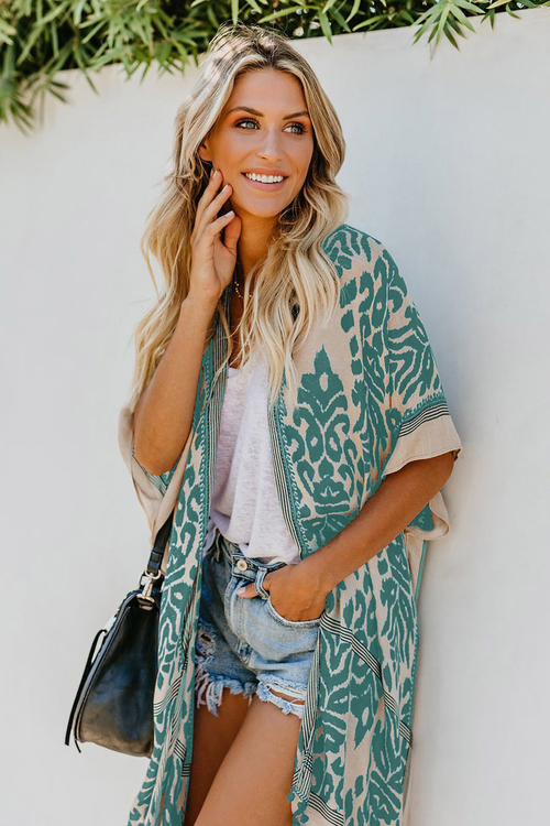 Green Prowess Pom Pom Kimono