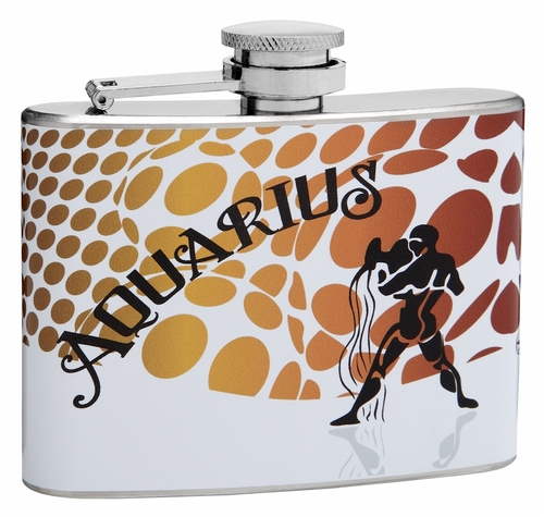 Aquarius Sign of the Zodiac 4oz Flask, Gift Box, Funnel and Shot