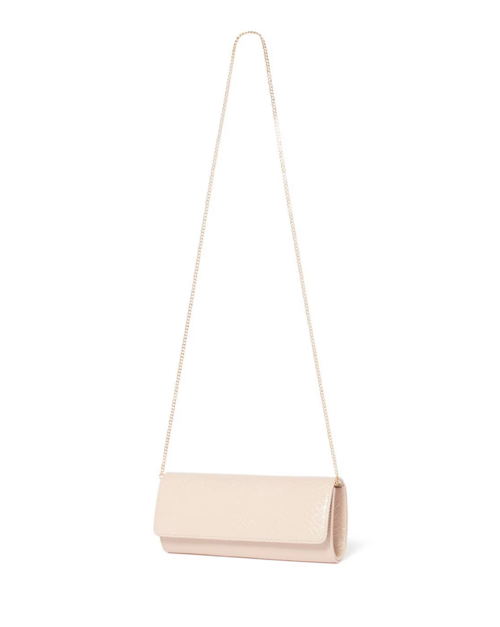 Women Foldover Clutch with Chain Strap-NUDE