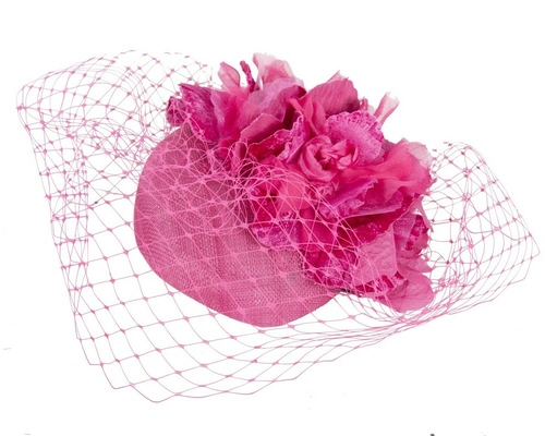 Fuchsia pillbox with flower & veil 