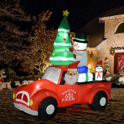 HOMCOM 8ft Christmas Inflatable Santa Claus Driving A Car, LED Lighted