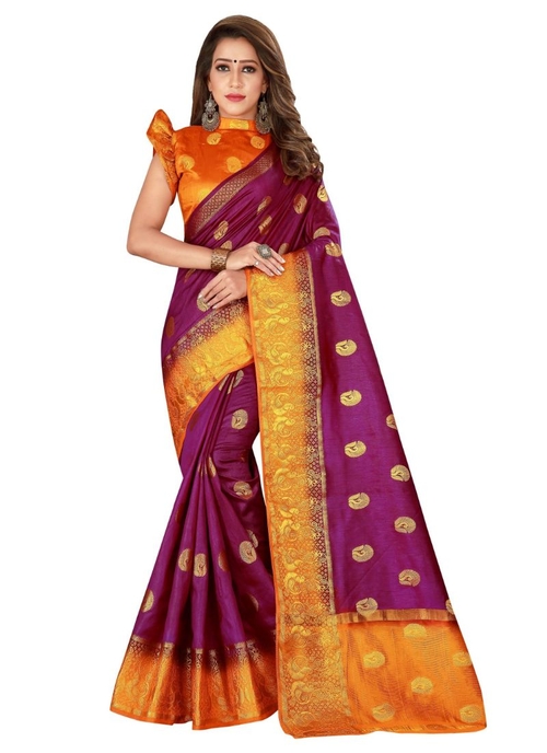 Generic Women's Nylon Silk Saree with Blouse