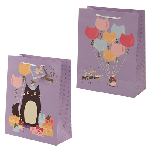 Feline Fine Happy Purrthday Cat Design Large Gift Bag