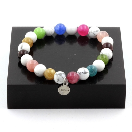 Multicolor Tourmaline + Howlite Bracelet 8 mm Beads.