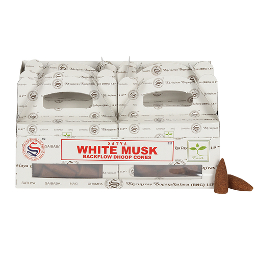 Box of 6 White Musk Backflow Dhoop Cones by Satya