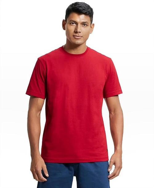 Mens Cotton Solid Regular Fit Round Neck Half Sleeves T-Shirt