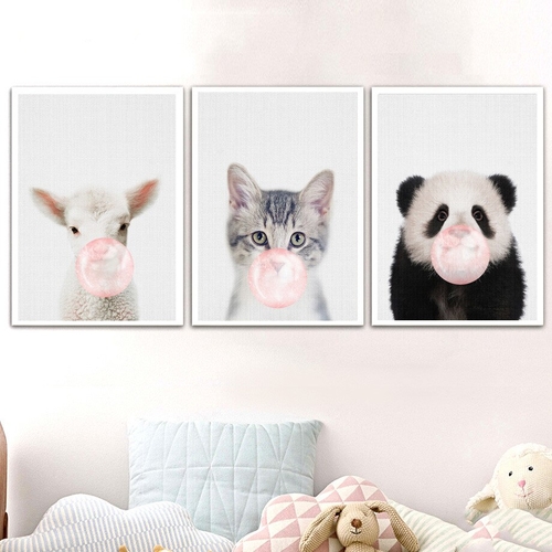 Sheep Cat Panda Blowing Bubbles Wall Art