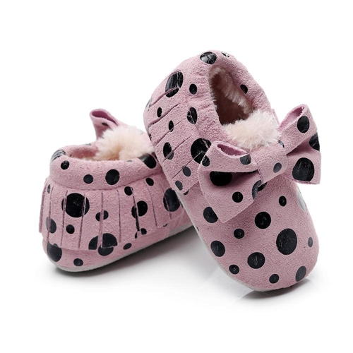 genuine leather suede baby shoes polka dots