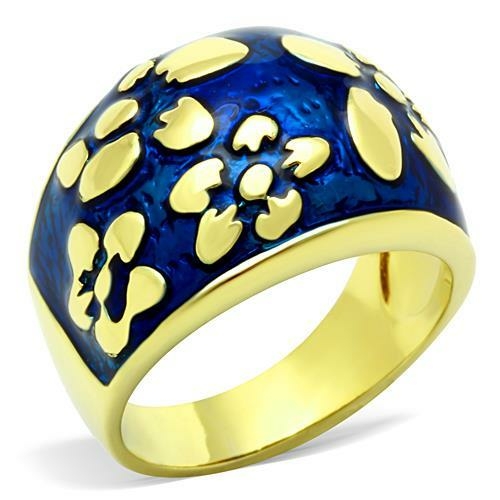Women IP Gold Stainless Steel Ring with Epoxy in Capri Blue - Size 7