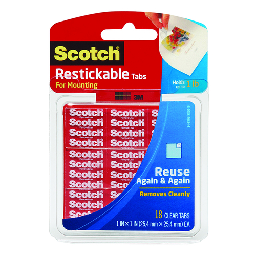 3M MMMR100BN 1 x 1 in. Scotch Restickable Tabs - 18 Squares per Pack -