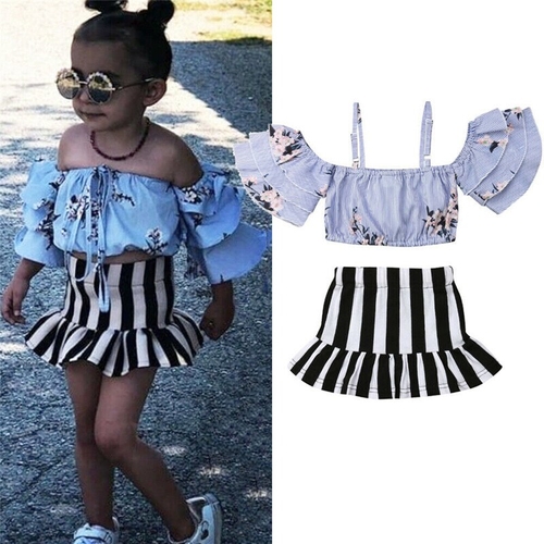 2-7Y Kids Baby Girls Summer Clothes Sets Fashion