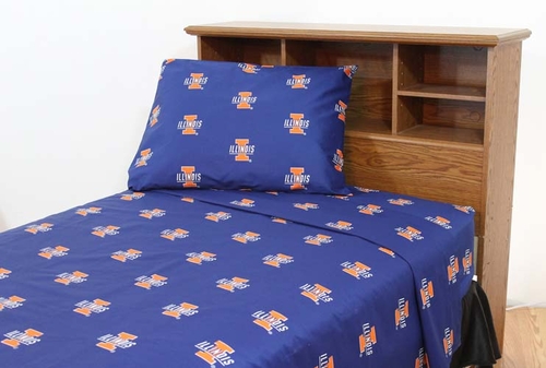 College Covers ILLSSQU Illinois Printed Sheet Set Queen - Solid