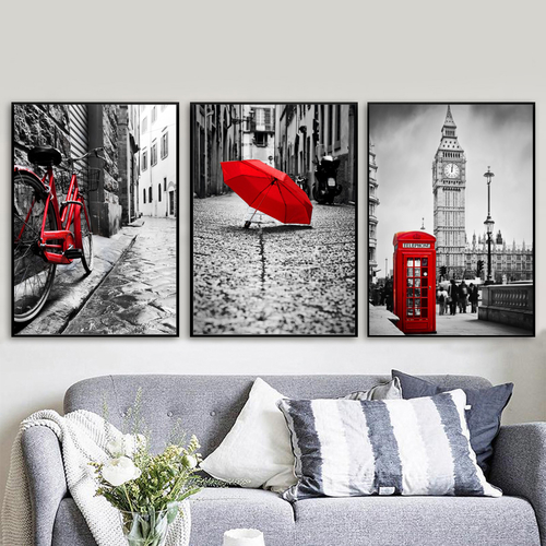 Red Bicycle Umbrella London Landscape