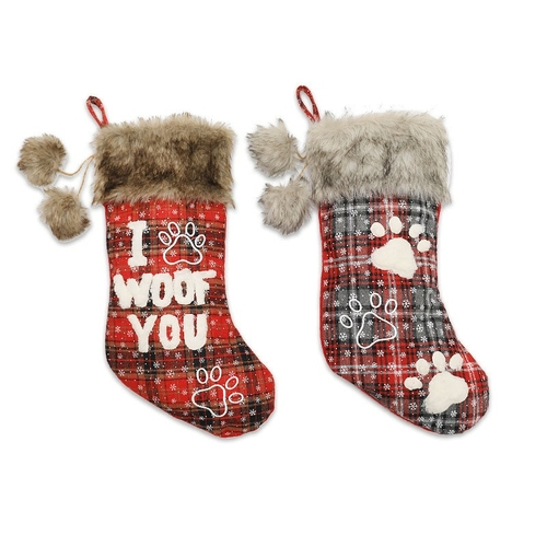 2Pcs/Bag/Christmas Dog Paw Socks/Pet Socks/Fur Collar Lattice English