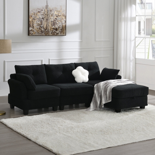 92*63"Modern Teddy Velvet Sectional Sofa,Charging Ports on Each