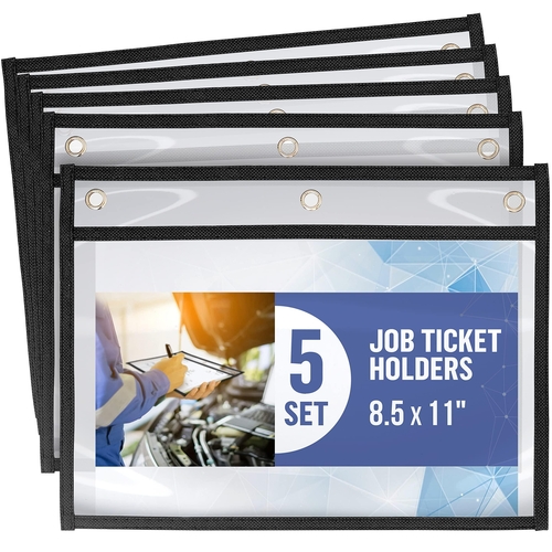 5 Pack Horizontal Job Ticket Holders 8.5x11 inch (3 Hole )   Black Dry