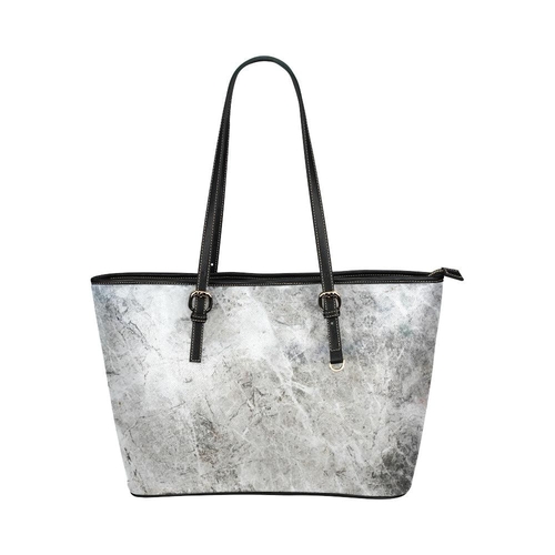 Large Leather Tote Shoulder Bag - Gray and White Marble Handbag