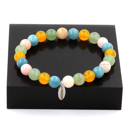 Pink Opal + Aquamarine + Yellow Agate + Peridot Bracelet 8 mm Beads.