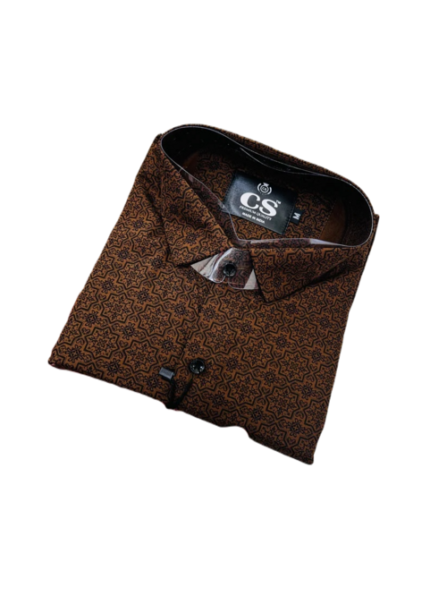 Men's Printed Full Sleeves Regular Fit Shirt  Brown