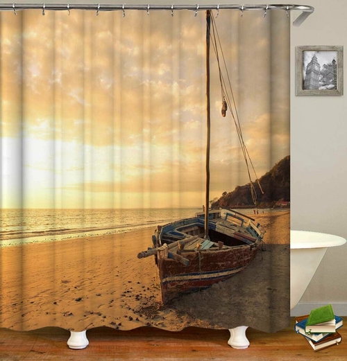 Abandoned Sailboat On The Beach Shower Curtain