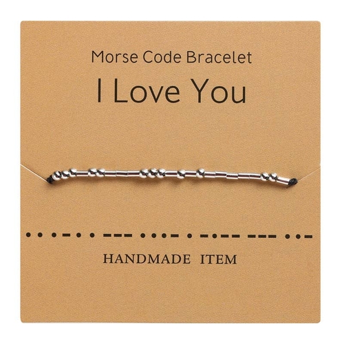 Morse Code Bracelet Silver Beads - Love U