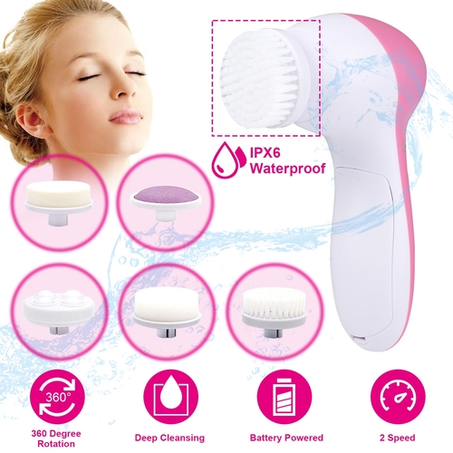 Facial Cleansing Brush Waterproof Face Spin Cleaning Brush with 5