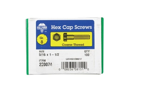 Hillman 220074 0.312 x 1.5 in. NC-Y Grade 8 Hex Head Cap Bolt