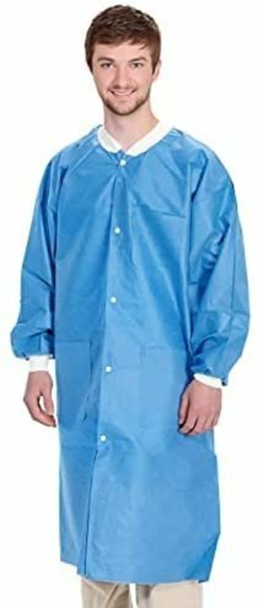 Disposable Lab Coats 46" Long. Pack of 100 Medical Blue Adult Work