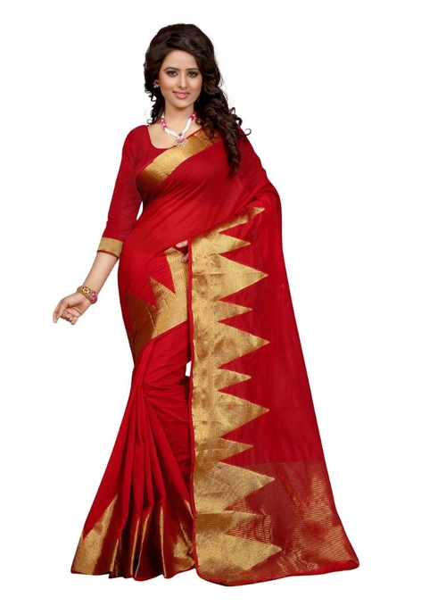 Generic Women's Cotton  Saree(Red, 5.5-6 Mtr)