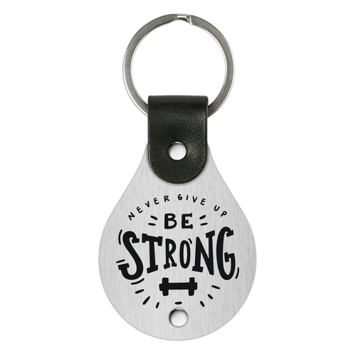 Leather keychain with stainless steel plate – Be strong